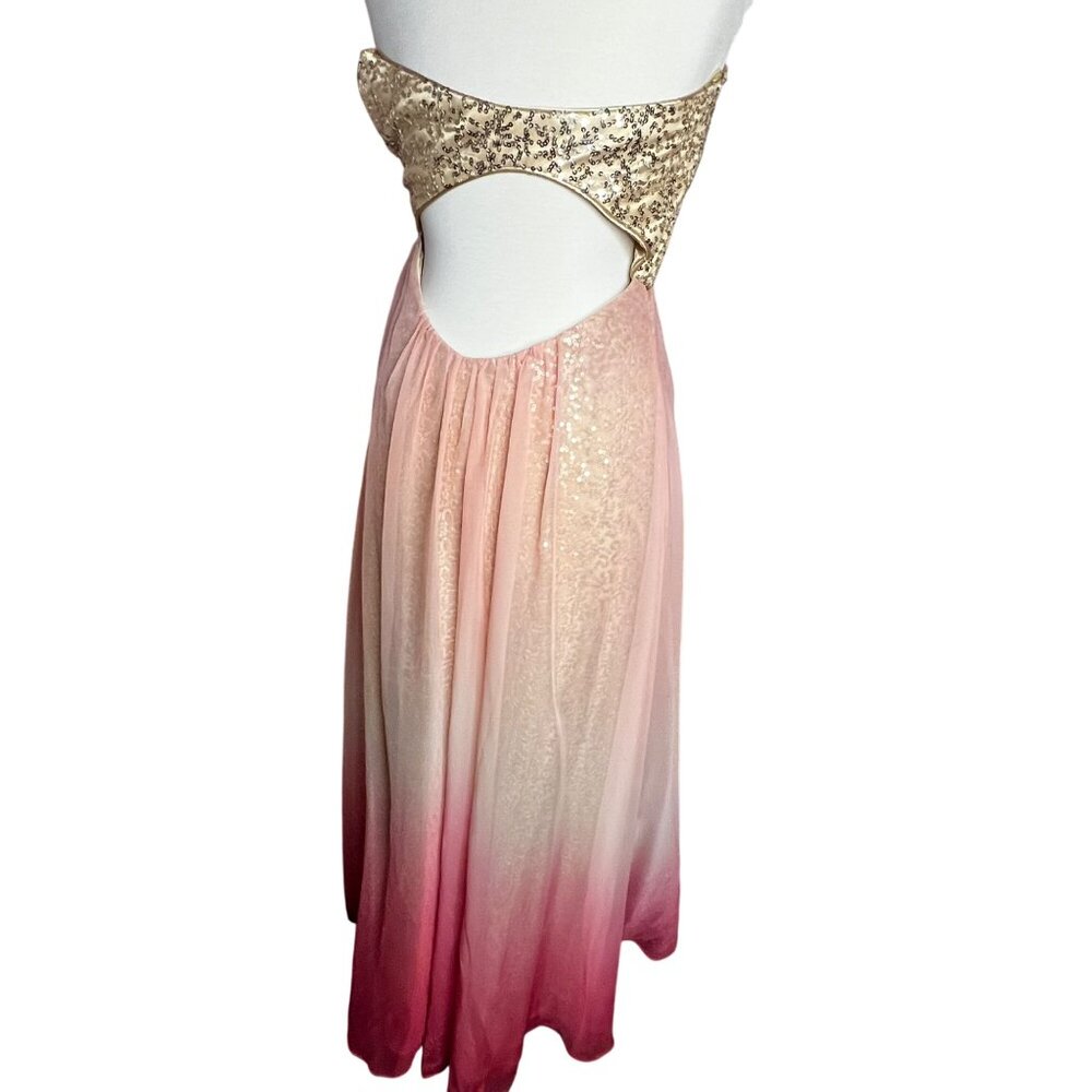 Jump Apparel 9/10 Formal Gold Sequin Pink Ombre Baby Doll Maxi Dress Homecoming - Picture 3 of 16